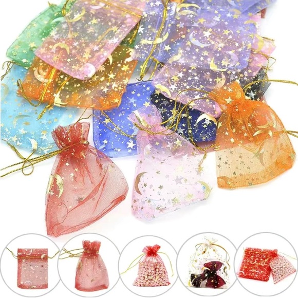 50pcs, Moon Star Drawstring Organza Bag, Jewelry Bag, Pouch Favor, 7.1*5.1in - Picture 2 of 4